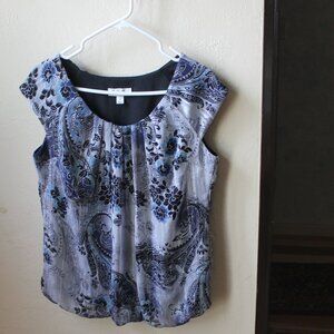Dress Barn Silky Sleeveless Blouse Medium Balloon Hem Sparkle Accents